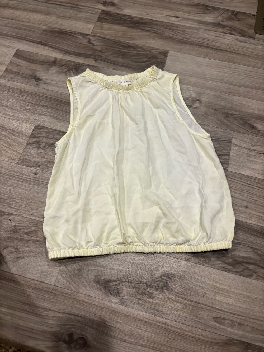 cloth & stone Pale Yellow Sleeveless Ruffle Neck Blouse